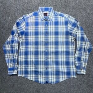 UNTUCKit Men's Plaid Button-Down Shirt Blue Gray Check‎ 100% Cotton Long Sleeve